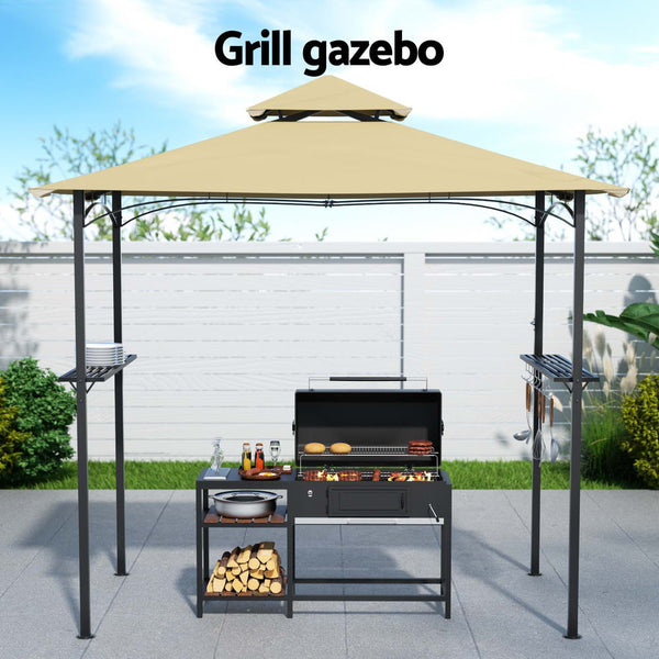 Gazebo Outdoor Patio Marquee Bbq Grill Shelter Garden Shade Hooks Beige Marquees