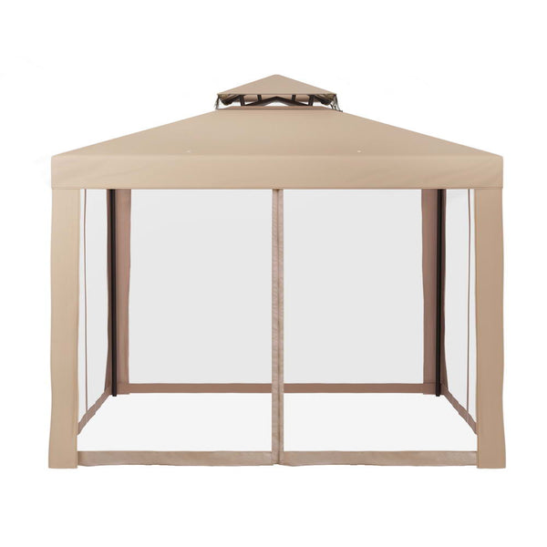 Instahut Gazebo Marquee 3M Outdoor Event Tent Camping Party Mesh Wall Canopy Brown Marquees