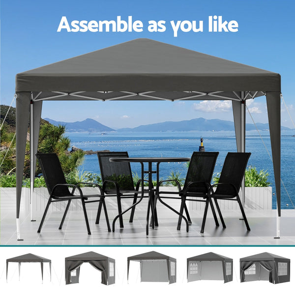 Instahut Gazebo 3X3 Pop Up Marquee Folding Tent Wedding Gazebos Camping Outdoor Shade Canopy Gray Marquees