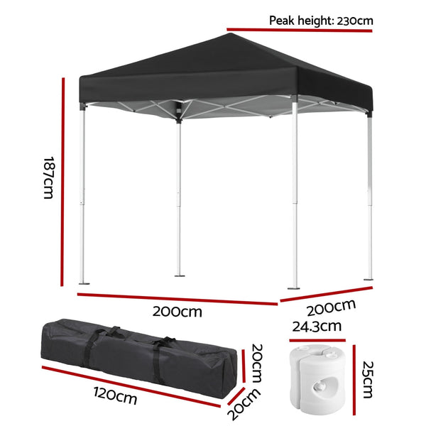 Instahut Gazebo 2X2m Outdoor Patio Garden Marquee Shade W/ Base Pods Black Marquees