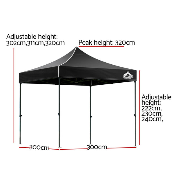 Instahut Gazebo Pop Up Marquee 3X3m Folding Tent Wedding Outdoor Camping Canopy Gazebos Shade Black Marquees