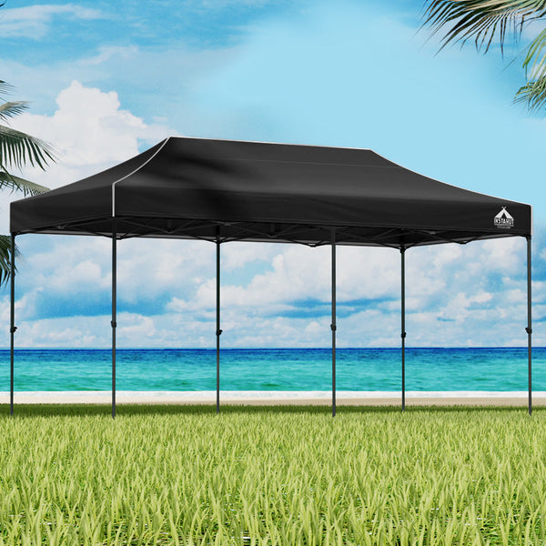 Instahut Gazebo Pop Up Marquee 3X6 Folding Tent Wedding 500D Camping Black Marquees