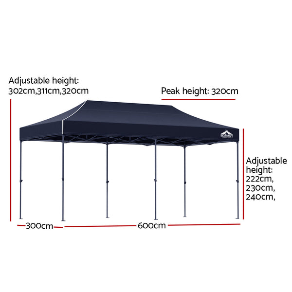 Instahut Gazebo Pop Up 3X6m W/Base Podx4 Marquee Folding Outdoor Wedding Camping Tent Shade Canopy Navy Marquees