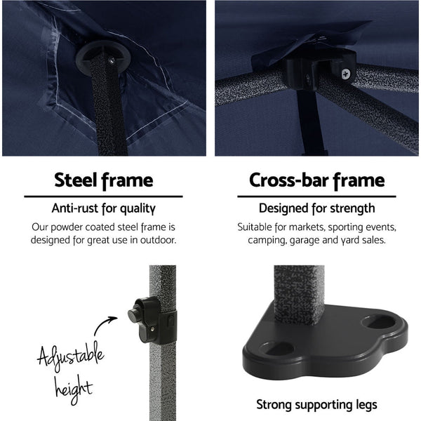 Instahut Gazebo Pop Up 3X6m W/Base Podx4 Marquee Folding Outdoor Wedding Camping Tent Shade Canopy Navy Marquees