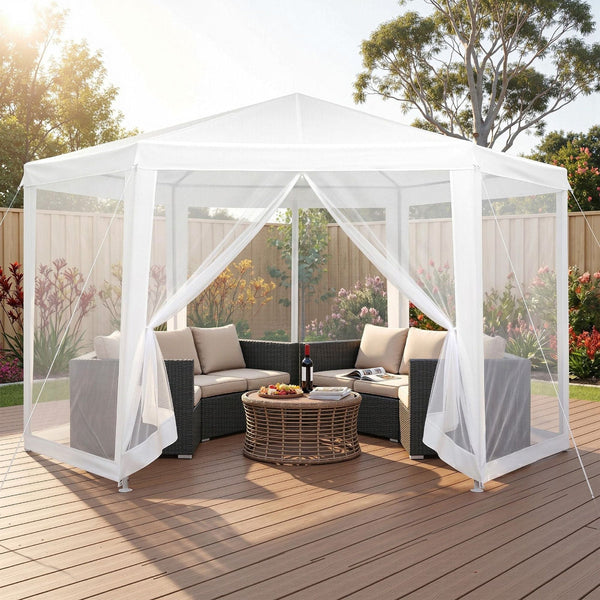 Instahut 2X2m White Gazebo Tent With Mesh Walls For Parties & Events Gazebos & Pergolas