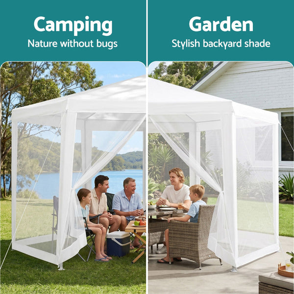 Instahut 2X2m White Gazebo Tent With Mesh Walls For Parties & Events Gazebos & Pergolas