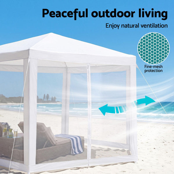 Instahut 2X2m White Gazebo Tent With Mesh Walls For Parties & Events Gazebos & Pergolas