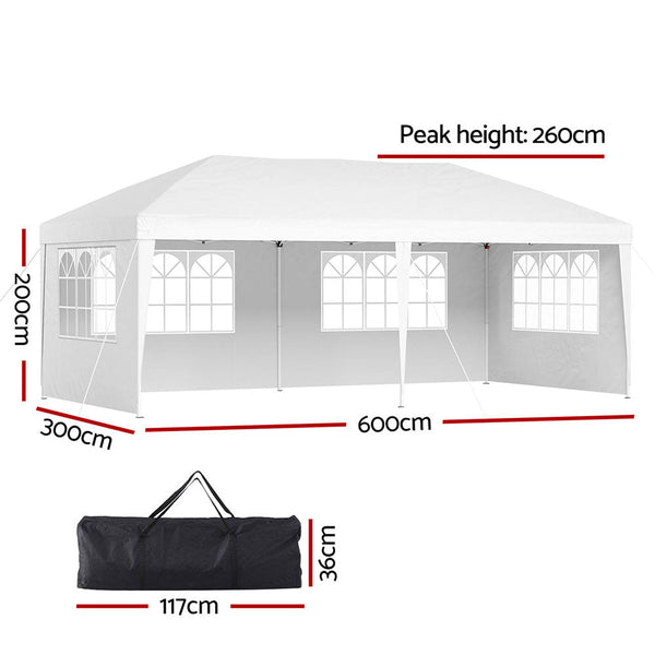 Instahut Gazebo Pop Up Marquee 3X6m Wedding Party Outdoor Camping Tent Canopy Side Wall White Marquees