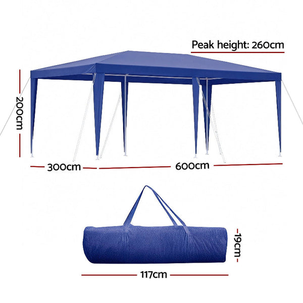 Instahut 3X6m Blue Wedding Party Gazebo Tent Outdoor Event Canopy Gazebos & Pergolas