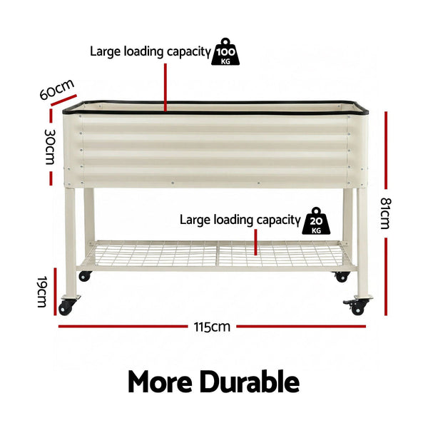 Mobile Raised Garden Bed With Wheels & Storage Shelf White 115Cm Raised Garden Beds