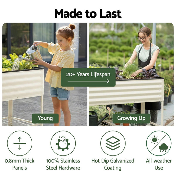 Mobile Raised Garden Bed With Wheels & Storage Shelf White 115Cm Raised Garden Beds