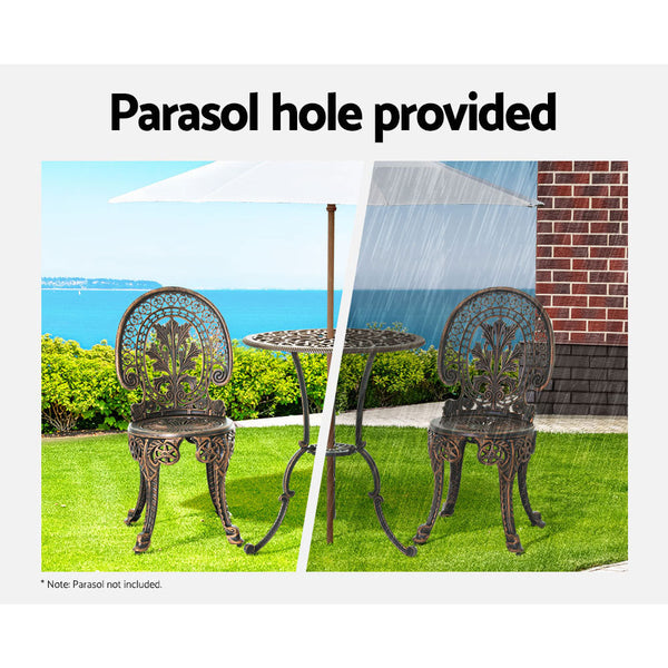 Gardeon 3Pc Patio Furniture Outdoor Bistro Set Dining Chairs Aluminium Bronze Outdoor Dining Sets