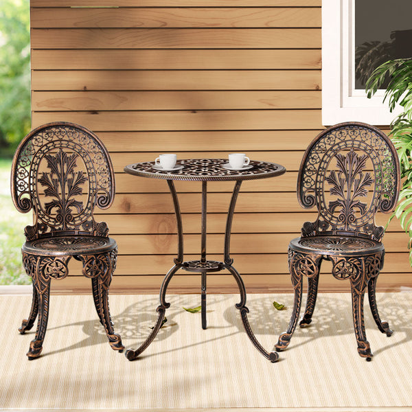 Gardeon 3Pc Patio Furniture Outdoor Bistro Set Dining Chairs Aluminium Bronze Outdoor Dining Sets