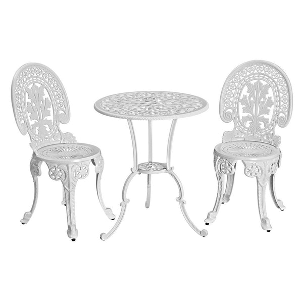 Gardeon 3Pc Patio Furniture Outdoor Bistro Set Dining Chairs Aluminium White Outdoor Dining Sets