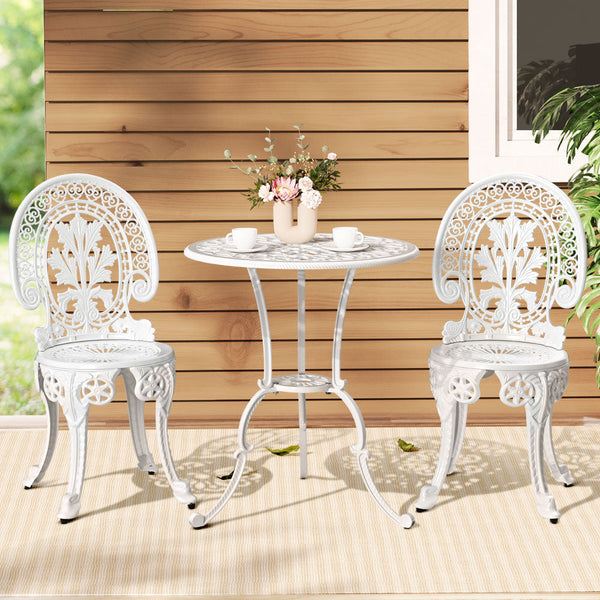 Gardeon 3Pc Patio Furniture Outdoor Bistro Set Dining Chairs Aluminium White Outdoor Dining Sets