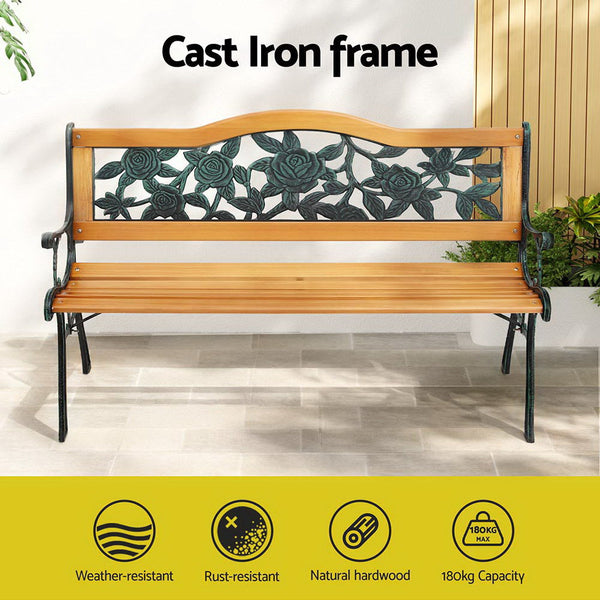 Gardeon Outdoor Garden Bench Seat 126Cm Wooden Cast Iron 3 Seater Patio Furniture Patio Furniture Sets