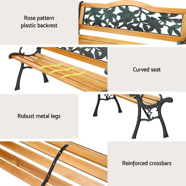Gardeon Outdoor Garden Bench Seat 126Cm Wooden Cast Iron 3 Seater Patio Furniture Patio Furniture Sets