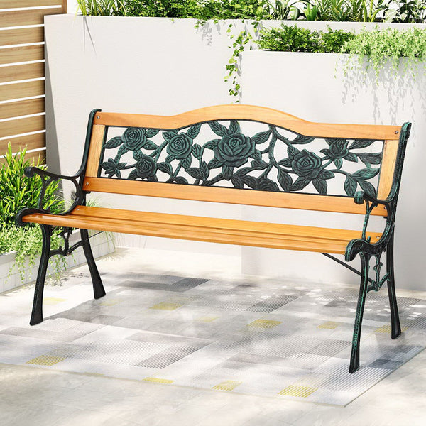 Gardeon Outdoor Garden Bench Seat 126Cm Wooden Cast Iron 3 Seater Patio Furniture Patio Furniture Sets