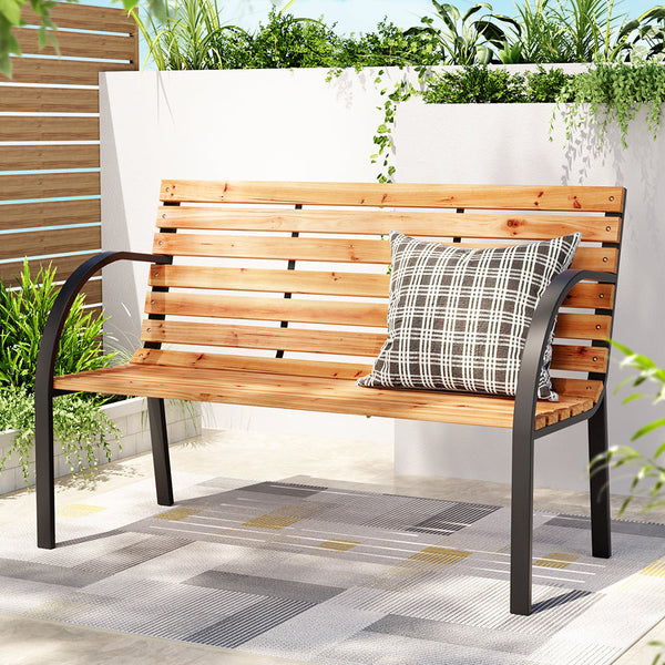 Gardeon Outdoor Garden Bench Seat 120Cm Steel Seater Patio Furniture Natural Patio Benches