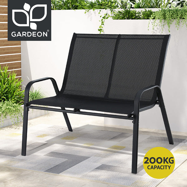 Gardeon Garden Bench Seat Steel Outdoor Patio Park Lounge Backyard Chair Black Patio Furniture Sets