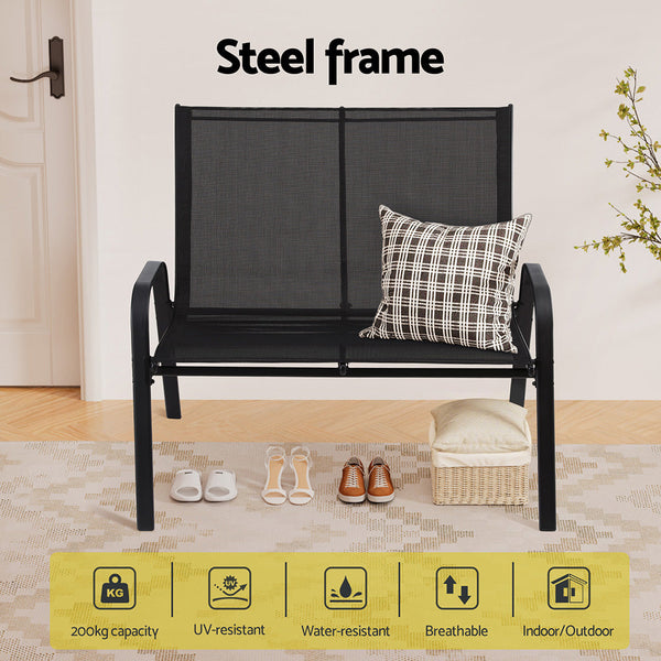 Gardeon Garden Bench Seat Steel Outdoor Patio Park Lounge Backyard Chair Black Patio Furniture Sets