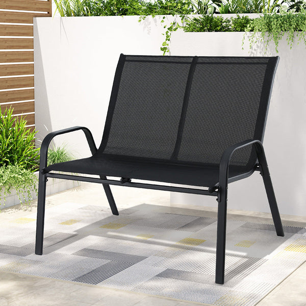 Gardeon Garden Bench Seat Steel Outdoor Patio Park Lounge Backyard Chair Black Patio Furniture Sets