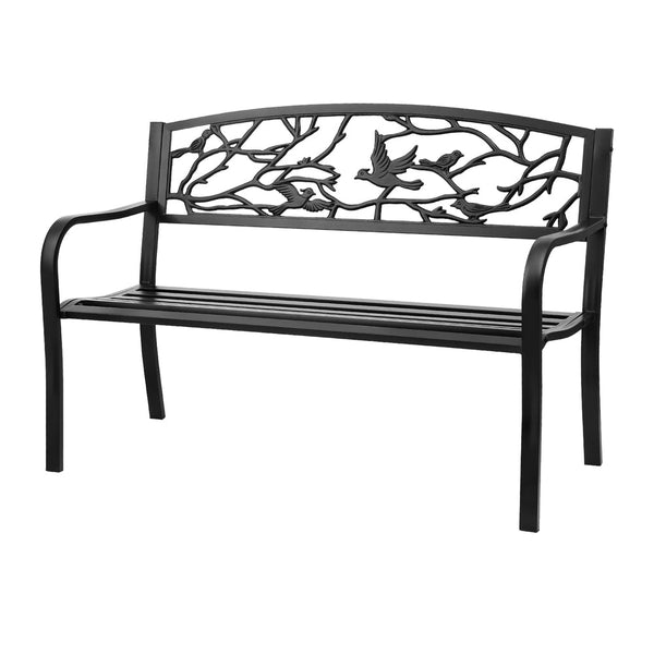 Gardeon Steel Outdoor Bench Three Seater Garden Furniture Black Patio Patio Benches