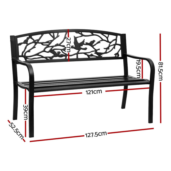 Gardeon Steel Outdoor Bench Three Seater Garden Furniture Black Patio Patio Benches