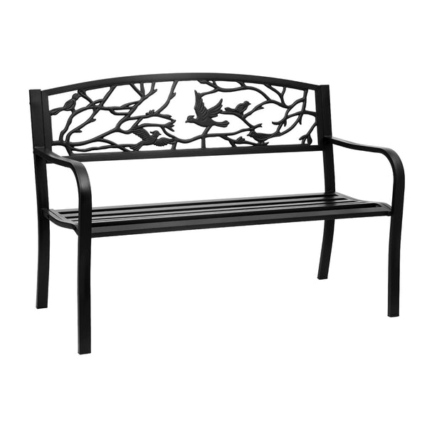 Gardeon Steel Outdoor Bench Three Seater Garden Furniture Black Patio Patio Benches