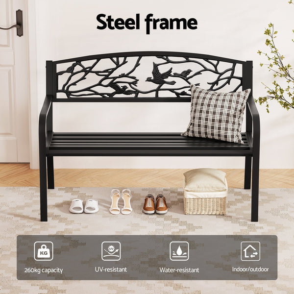 Gardeon Steel Outdoor Bench Three Seater Garden Furniture Black Patio Patio Benches