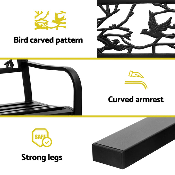 Gardeon Steel Outdoor Bench Three Seater Garden Furniture Black Patio Patio Benches