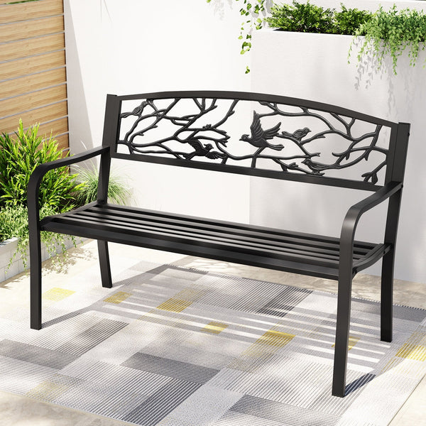 Gardeon Steel Outdoor Bench Three Seater Garden Furniture Black Patio Patio Benches
