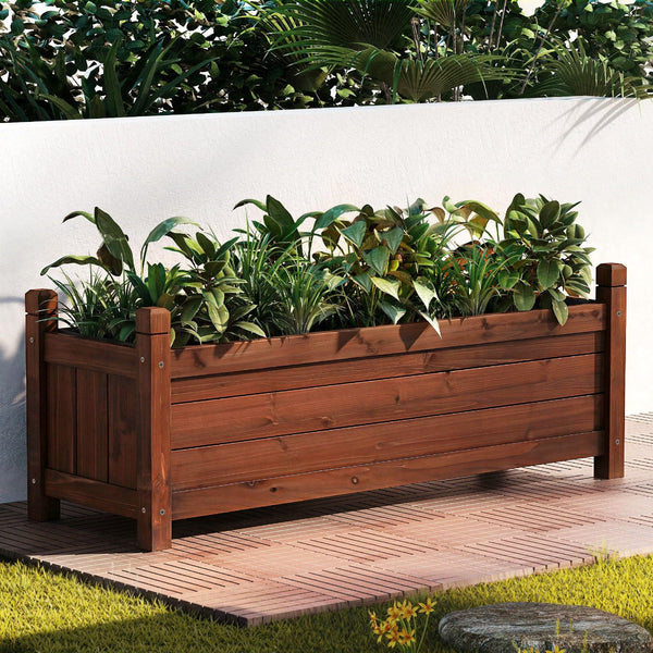Green Fingers Raised Garden Bed Planter Box 90X30x33cm Brown Raised Garden Beds