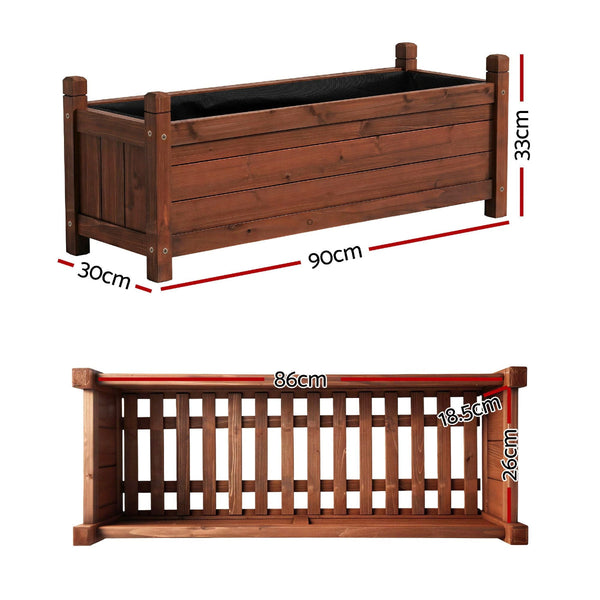 Green Fingers Raised Garden Bed Planter Box 90X30x33cm Brown Raised Garden Beds
