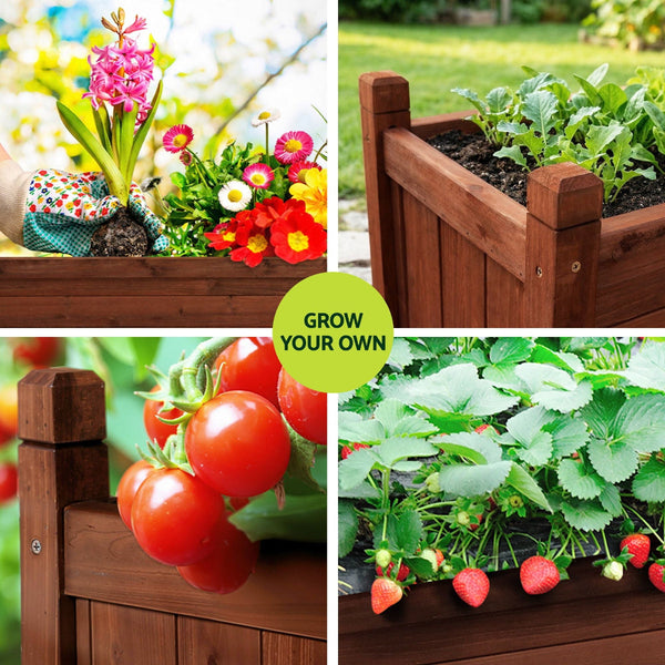 Green Fingers Raised Garden Bed Planter Box 90X30x33cm Brown Raised Garden Beds