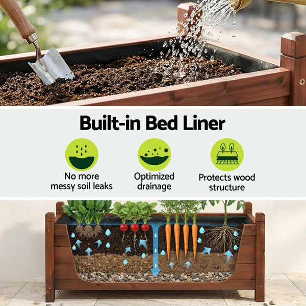 Green Fingers Raised Garden Bed Planter Box 90X30x33cm Brown Raised Garden Beds