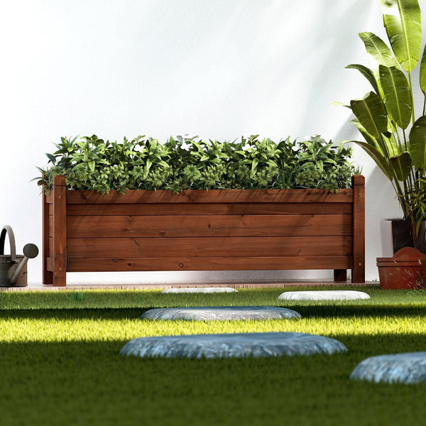 Green Fingers Raised Garden Bed Planter Box 90X30x33cm Brown Raised Garden Beds