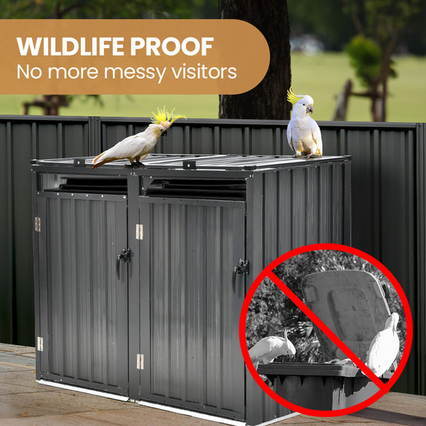 Plantcraft Double Steel Wheelie Garbage Bin Storage Shed Enclosure With 2 Opening Doors Rubbish Bins