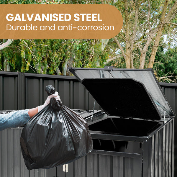 Plantcraft Double Steel Wheelie Garbage Bin Storage Shed Enclosure With 2 Opening Doors Rubbish Bins