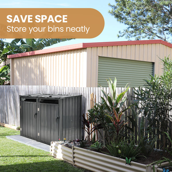 Plantcraft Double Steel Wheelie Garbage Bin Storage Shed Enclosure With 2 Opening Doors Rubbish Bins