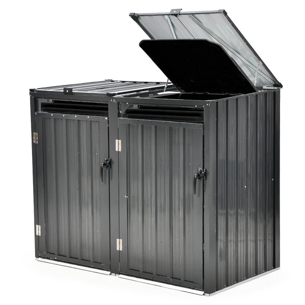 Plantcraft Double Steel Wheelie Garbage Bin Storage Shed Enclosure With 2 Opening Doors Rubbish Bins