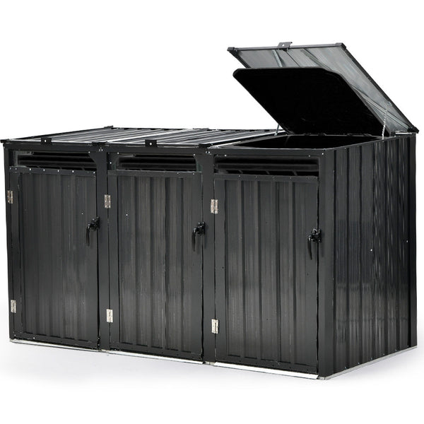 Triple Steel Wheelie Garbage Bin Storage Shed Enclosure With 3 Opening Doors Rubbish Bins