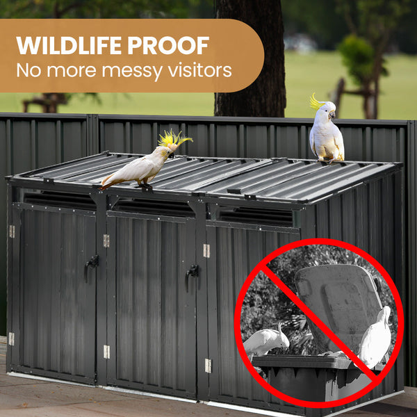 Triple Steel Wheelie Garbage Bin Storage Shed Enclosure With 3 Opening Doors Rubbish Bins