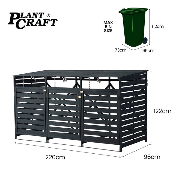 Plantcraft Triple Wood Wheelie Bins Storage Shed 3 Door Garbage Rubbish Enclosure Rubbish Bins