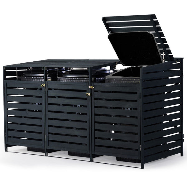 Plantcraft Triple Wood Wheelie Bins Storage Shed 3 Door Garbage Rubbish Enclosure Rubbish Bins