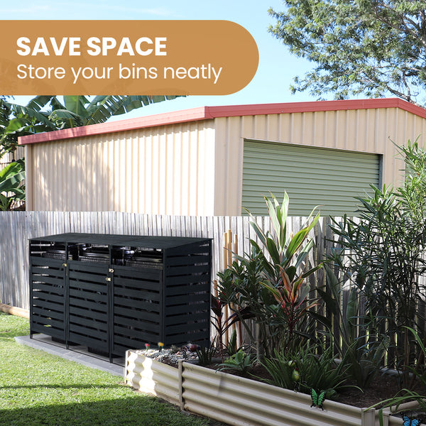 Plantcraft Triple Wood Wheelie Bins Storage Shed 3 Door Garbage Rubbish Enclosure Rubbish Bins