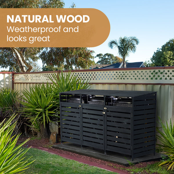 Plantcraft Triple Wood Wheelie Bins Storage Shed 3 Door Garbage Rubbish Enclosure Rubbish Bins