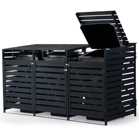 Plantcraft Triple Wood Wheelie Bins Storage Shed 3 Door Garbage Rubbish Enclosure Rubbish Bins