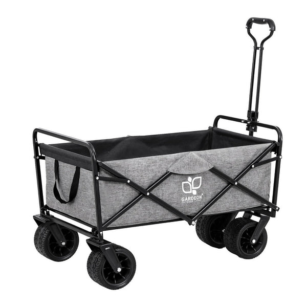 Gardeon Garden Cart With Cargo Net Grey Wheelbarrows Carts Wagons