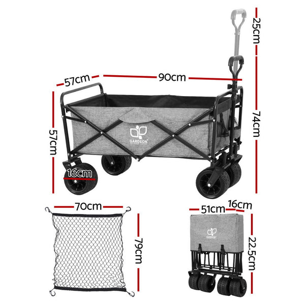 Gardeon Garden Cart With Cargo Net Grey Wheelbarrows Carts Wagons